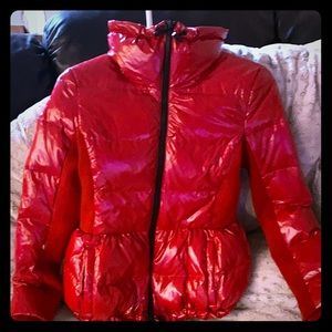 Red puffer jacket